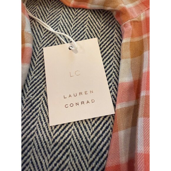 Lauren Conrad Womens Pink & Orange Plaid Bell Sleeve Blouse With Back Slit - Picture 8 of 15